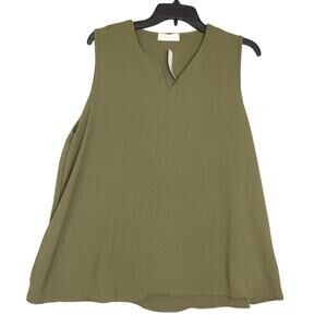 Perfect Peach Notch‎ Neck Sleeveless Woven Top Army Green NWT Womens Size Large